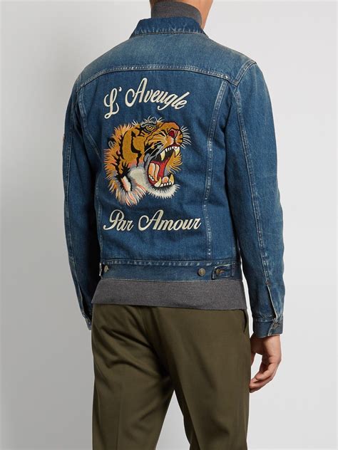 gucci fur loafers tiger|Gucci tiger denim jacket.